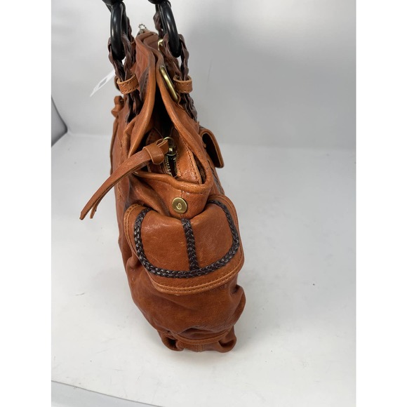NEW NWT Roxbury Caramel Brown Distressed Leather Satchel Handbag Beads Handle - Picture 7 of 16